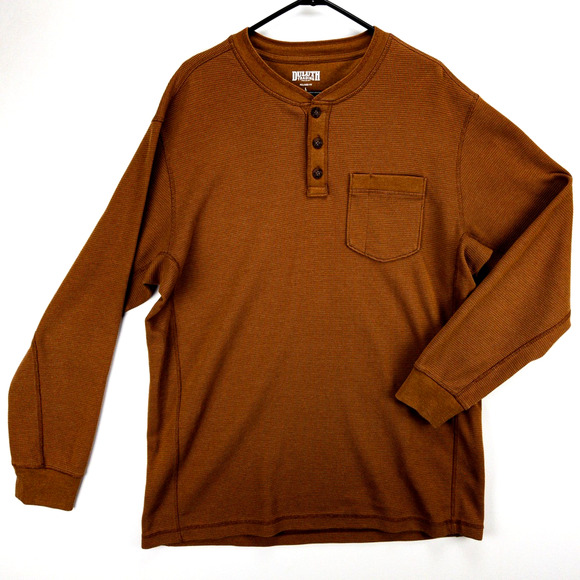 Duluth Trading Waffle Knit Thermal Henley Men’s L Rust Brown Relaxed Fit Pocket - Picture 1 of 8